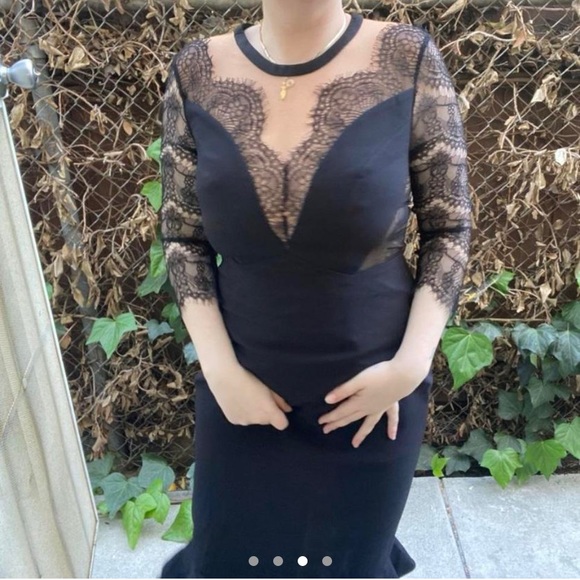 Three Floor black lace and mesh cutout sexy little black evening dress - Picture 2 of 4